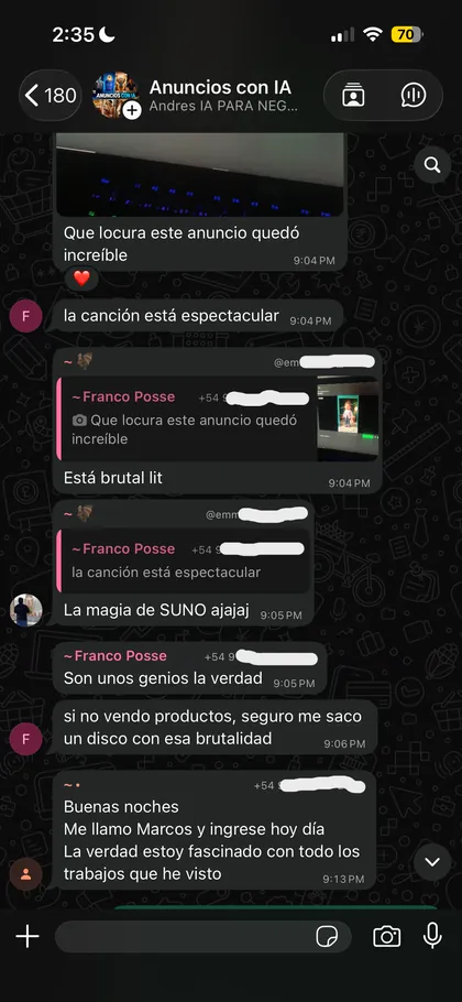 Testimonio de alumno en el grupo de WhatsApp 4
