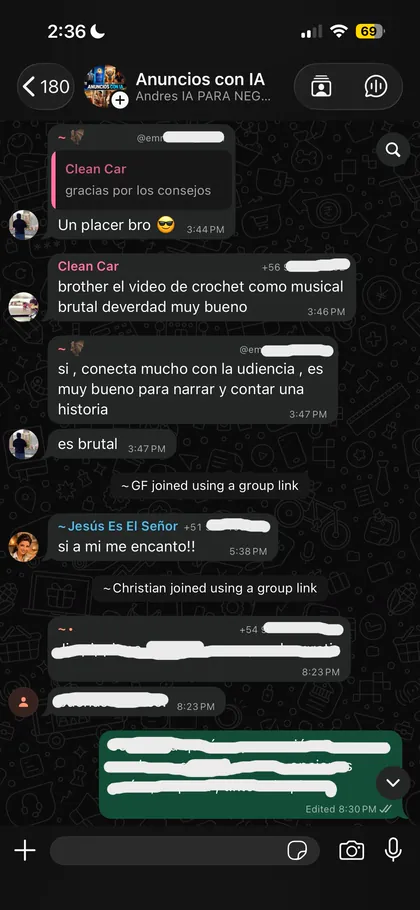 Testimonio de alumno en el grupo de WhatsApp 5